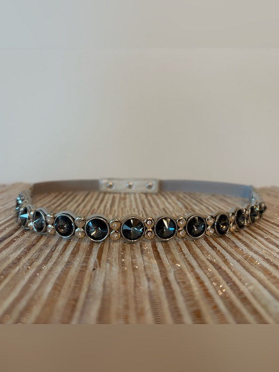 White House Black Market Accessories - White House Black Market Silver Belt with Gray and White Crystals